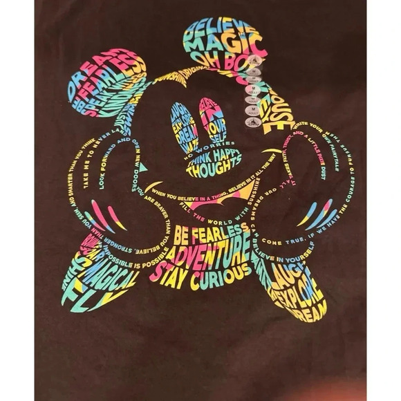 Disney Mickey Mouse Colorful Positive Words Black T-Shirt Adult medium  *NWT g6 - Picture 2 of 3